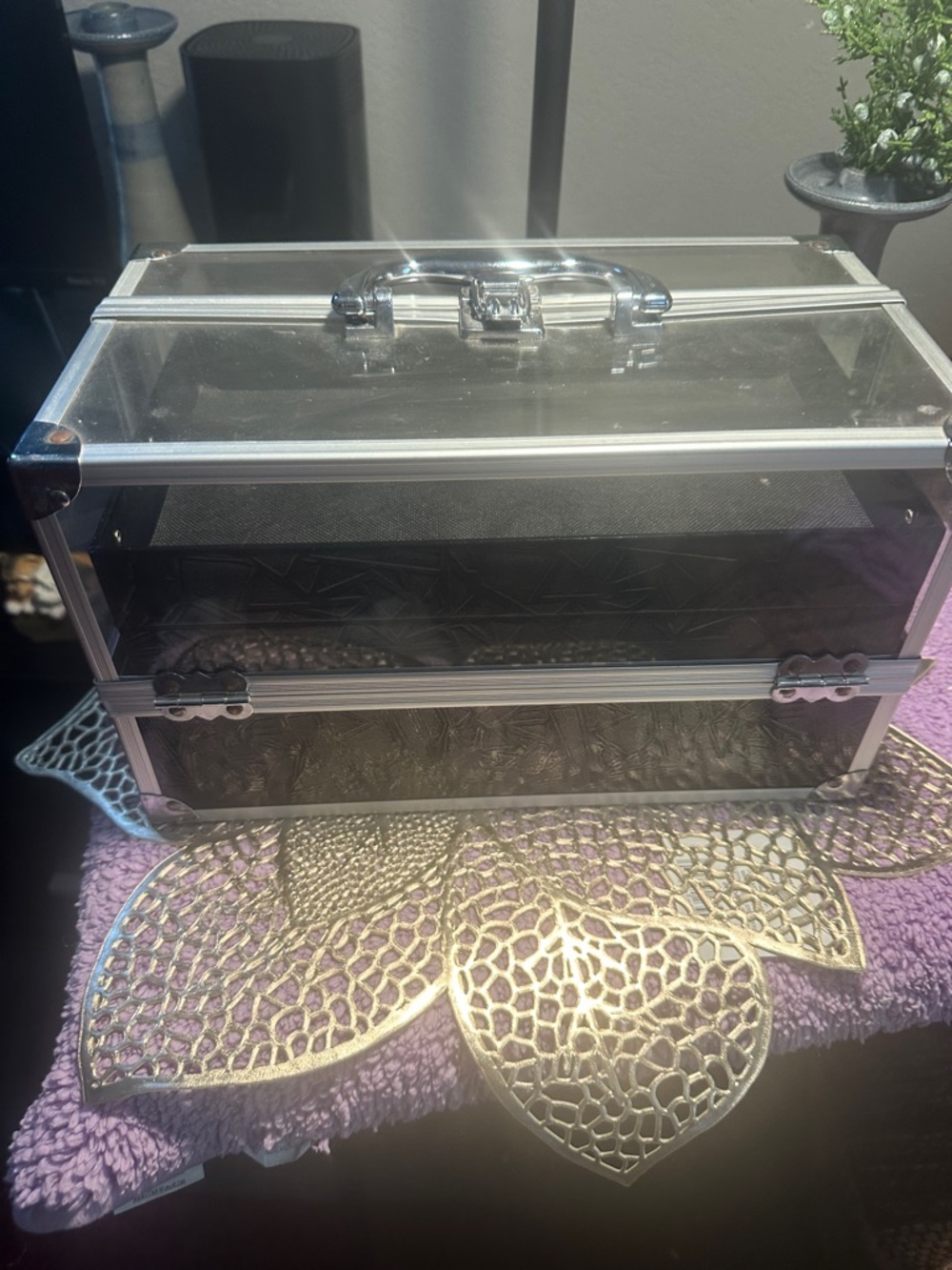 Clear Acrylic Jewelry Storage Case with Silver Trim